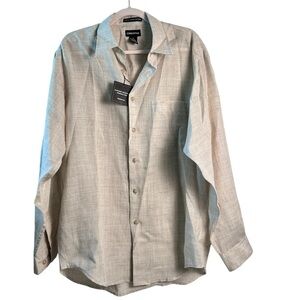 Claiborne Men’s Cream Linen Blend Shirt Large Long‎ Sleeve Button Down